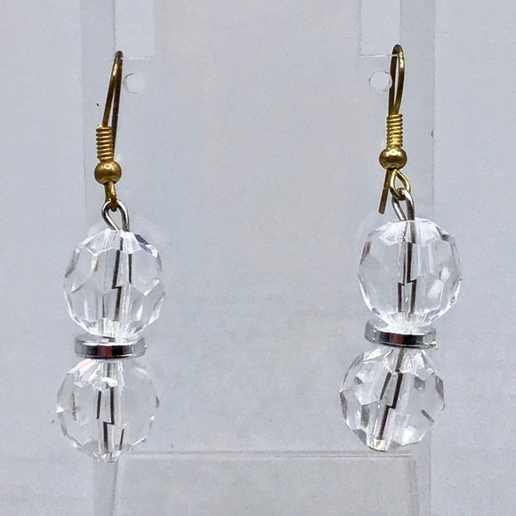 Clear Acrylic Beaded Dangles Earrings Faceted Beads Simple Everyday Jewelry - Picture 2 of 5